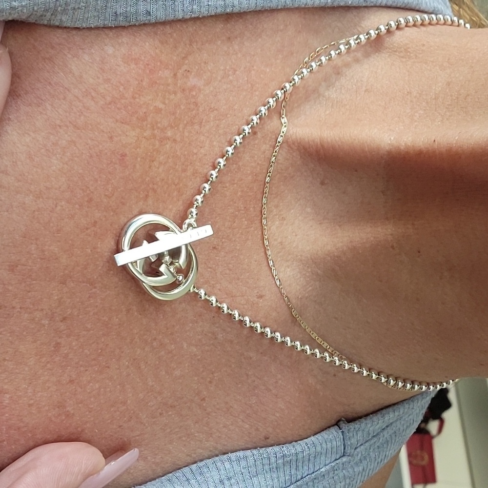 Gucci Sterling Silver Interlocking GG Brit Toggle Necklace - Picture 8 of 10